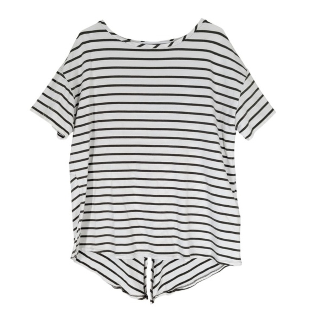 Chico's Zenergy Top Shirt Women Size 2 L White Olive Green Striped Cotton Modal